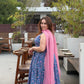 Blue Floral Anarkali Suit Set
