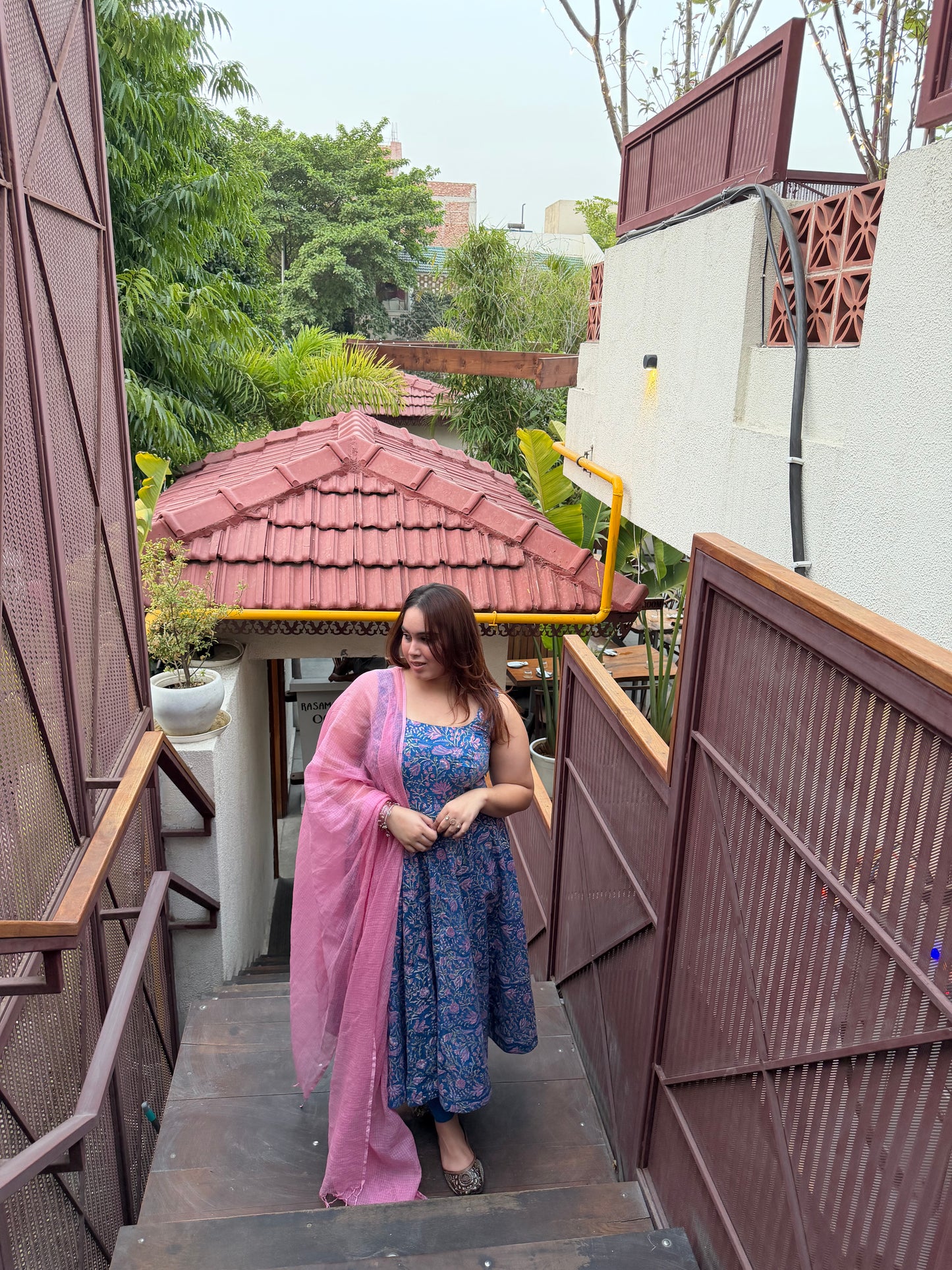 Blue Floral Anarkali Suit Set